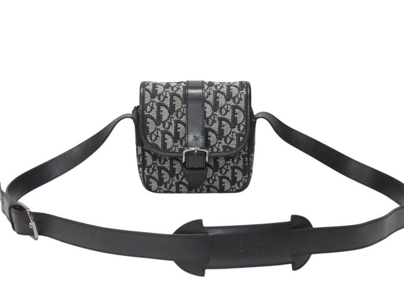 Dior Shoulder Bag Trotter Canvas Leather Black Galliano