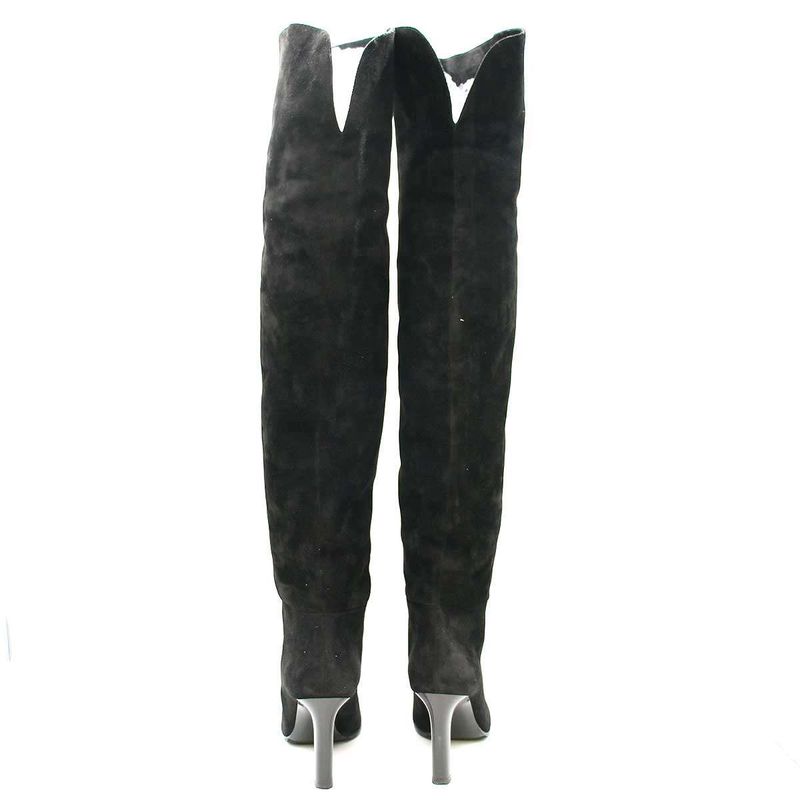 Saint Laurent Paris Knee High Suede Leather Heel Boots Black 37 — view 3