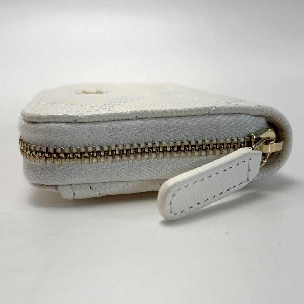 Chanel Coco Mark Caviar Leather Classic Zip Coin Purse Quilted Ap0216 White — view 3