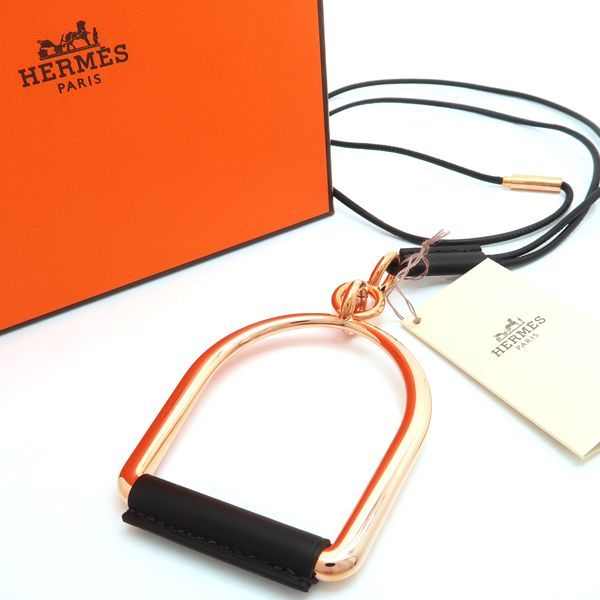 Hermes Equestre GM Necklace PG Pink Gold Black Leather Same As Box — view 3