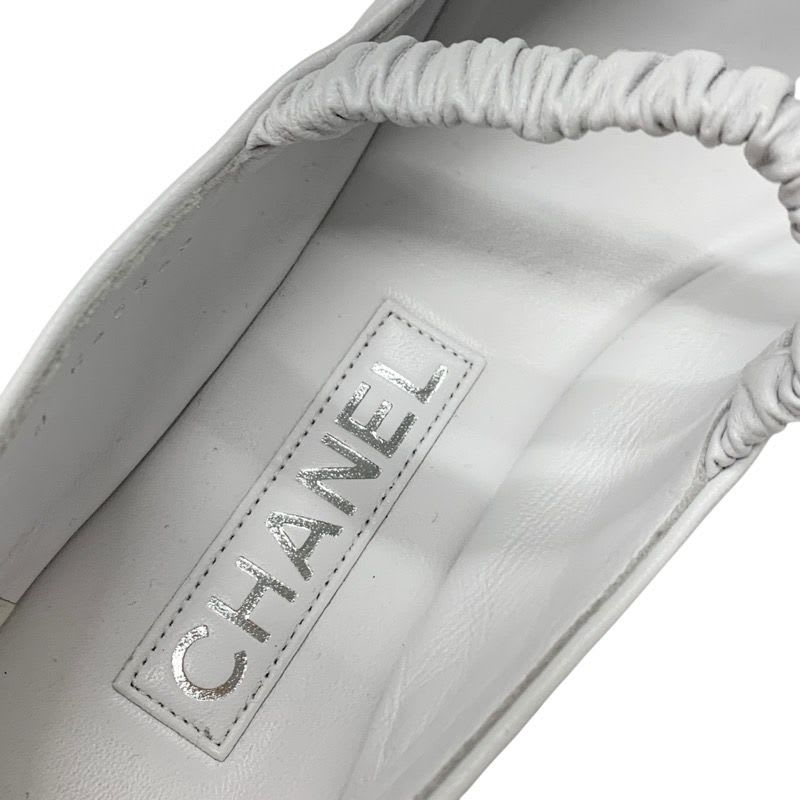 Chanel Flat Shoes Leather Fabric White Black Mary Jane Coco Mark Ballet — view 7