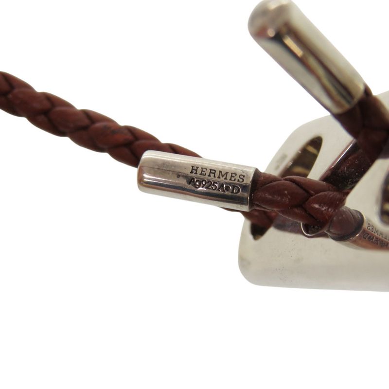 Hermes Leather 925 Silver Hardware Brown Bracelet 1126 — view 6