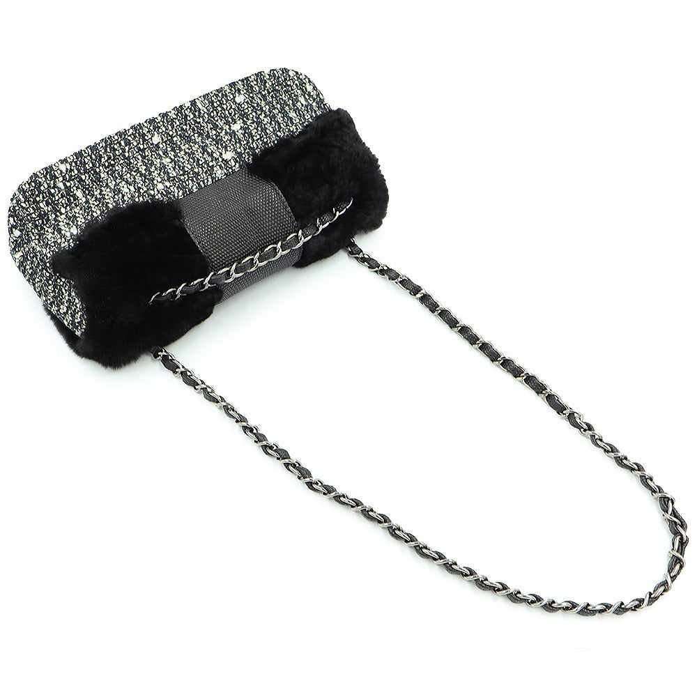 CHANEL Coco Chain Shoulder Handbag Tweed Fur Lizard Leather Black — view 6