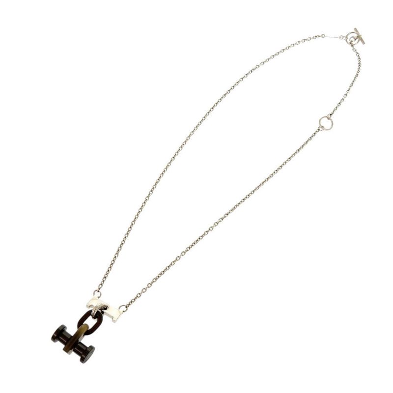 Hermes Mobil H Metal Buffalo Horn Silver Necklace Pendant 1081 — view 4