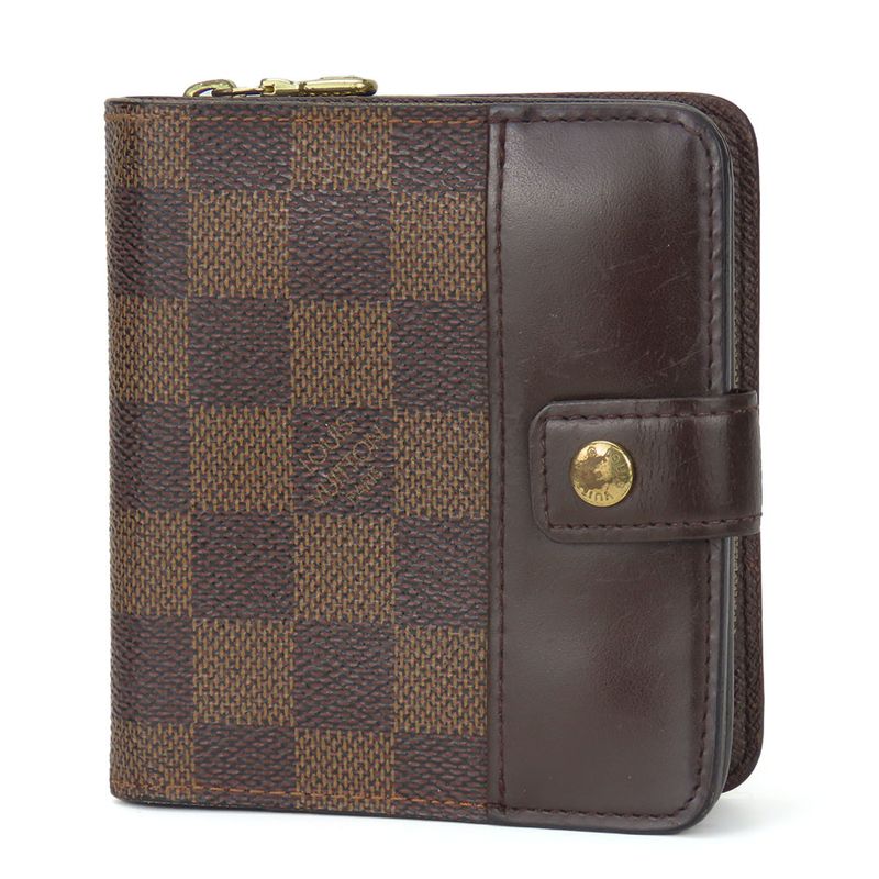 Louis Vuitton Bifold Wallet Compact Zip Damier Ebene Brown Gold Hardware — view 2