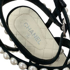 Chanel Sandals Shoes Leather Black White Coco Mark Pearl Quilted Strap — view 7