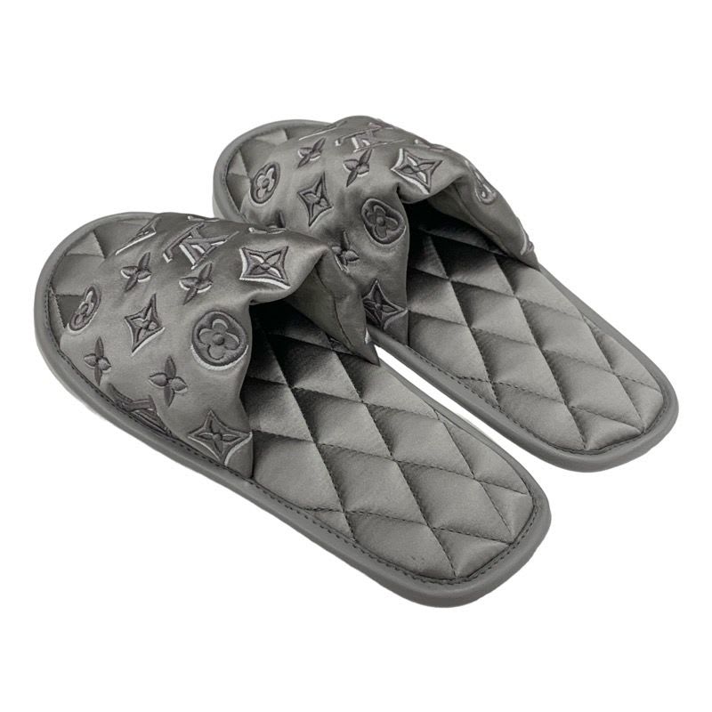 Louis Vuitton Homey Line Monogram Flat Shoes Satin Gray Slippers Room — view 4