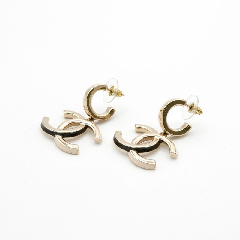 Chanel Earrings Gold Black Coco Mark Hoop — view 3