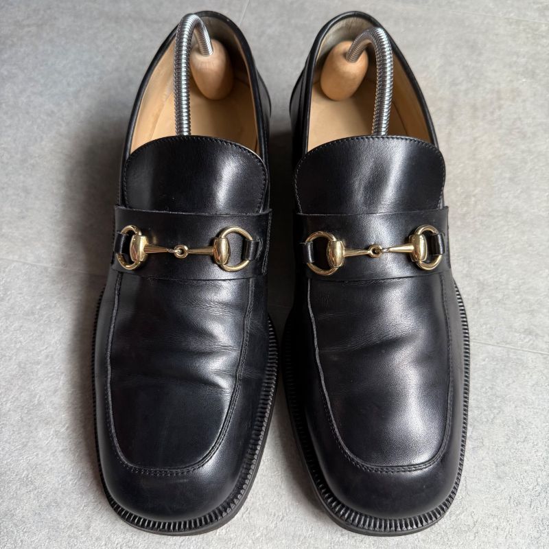 Gucci Horsebit Loafer Square Toe Black Gold Hardware 41 E — view 6