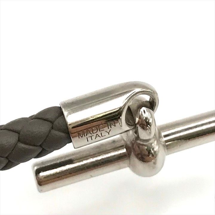 Hermes Glenan Leather Bra Calf Silver Gray Bangle Bracelet — view 8