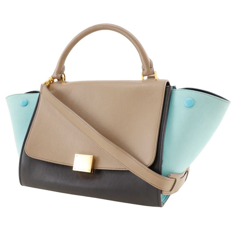 Celine Trapeze 2-Way Shoulder Calf Brown Black Handbag — view 2