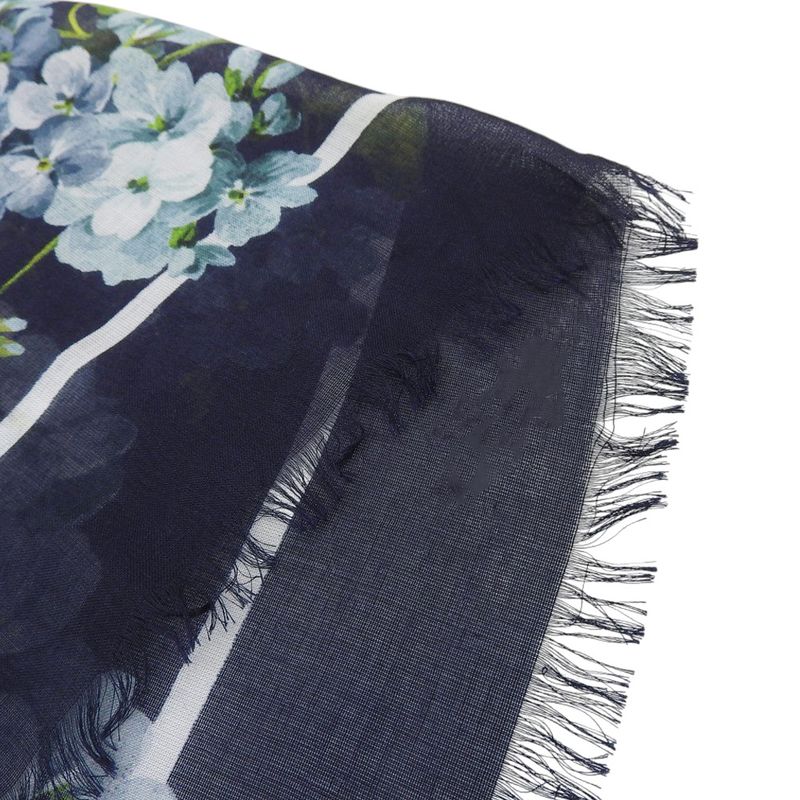 Gucci 2016 Item Floral Silk Rayon Fringe Shawl Scarf Navy — view 5