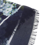 Gucci 2016 Item Floral Silk Rayon Fringe Shawl Scarf Navy — view 5