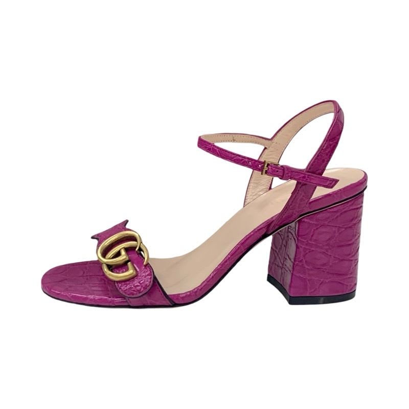 Gucci Double G Sandals Shoes Leather Purple Gold GG Marmont Strap — view 3