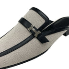Hermes Groupie Flat Shoes Canvas Leather Black Mule Slipper Sandals — view 9