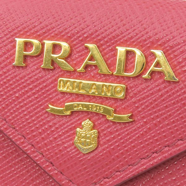 Prada Trifold Wallet Metal Logo Leather Pink Gold Hardware Compact — view 5