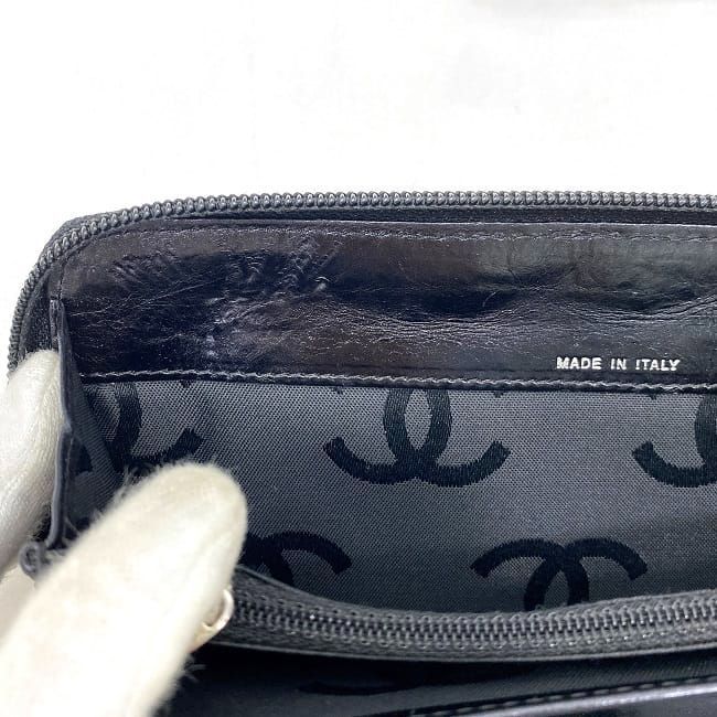 Chanel Round Zipper Long Wallet Black Cambon — view 9