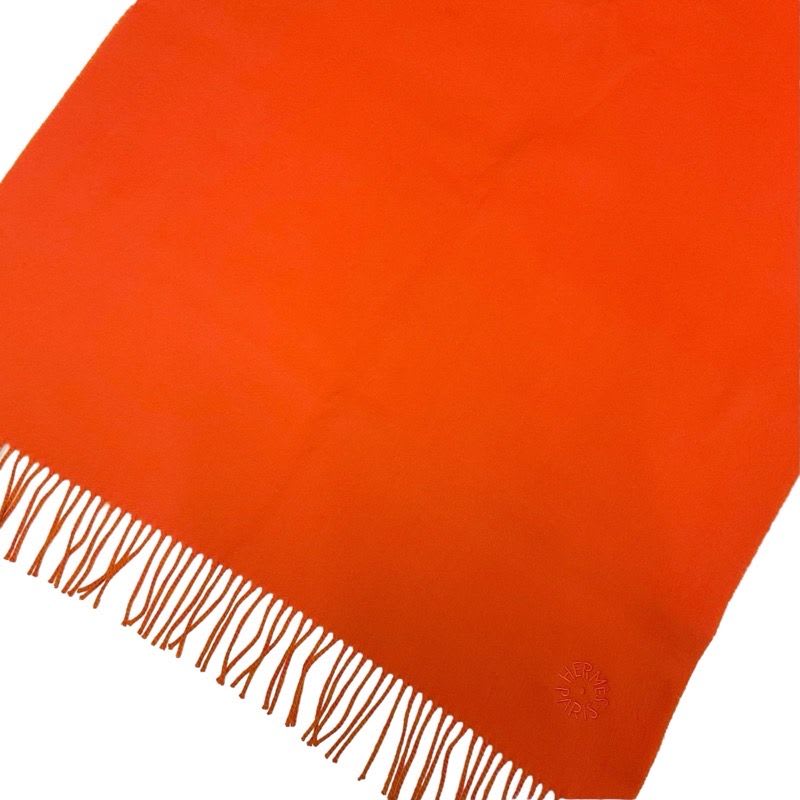 Hermes Double Face Scarf Cashmere Orange Logo Shawl — view 3