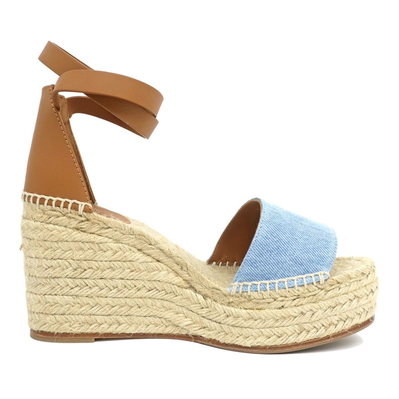 Hermes Espadrilles Tivoli Wedge Sole Sandals Blue Brown 37 — view 2