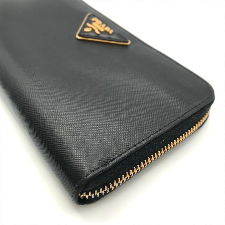 Prada Big Logo Saffiano Zip Around Wallet Black — view 4