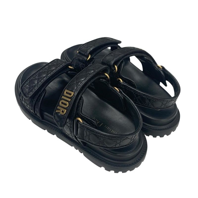 Christian Dioract Sandals Shoes Calfskin Black Gold Logo Cannage Quilted Sports — view 4