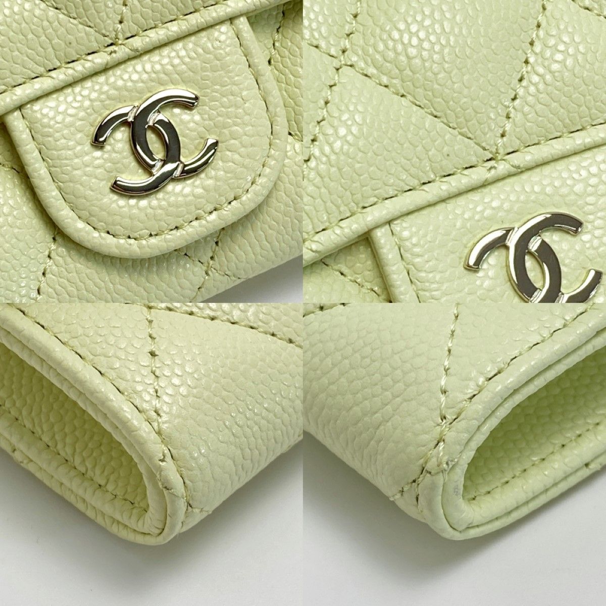Chanel Quilted Classic Flap Card Case Ap0214 Light Yellow Caviar Leather — view 7