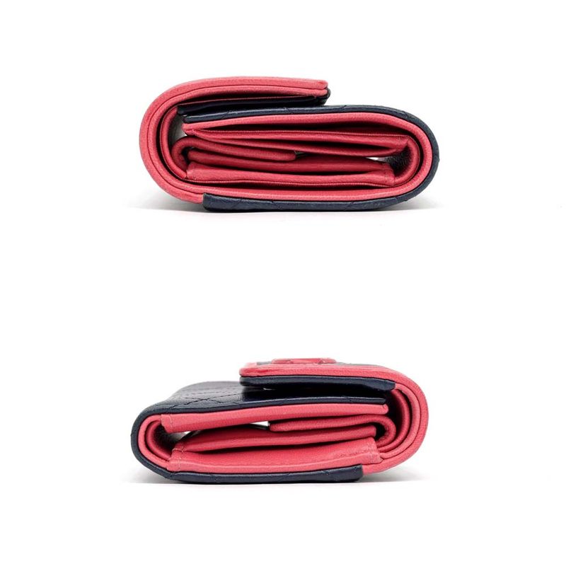 Chanel Trifold Wallet Quilted Bicolor Navy Pink Lambskin — view 3