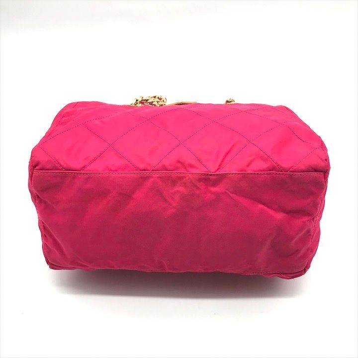 Prada Triangle Logo Tessuto Nylon Quilted Chain Tote Pink — view 4