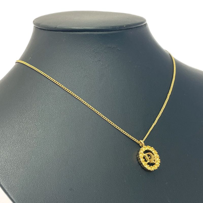 Christian Dior GP Rhinestone Oval Logo Necklace Gold — view 3