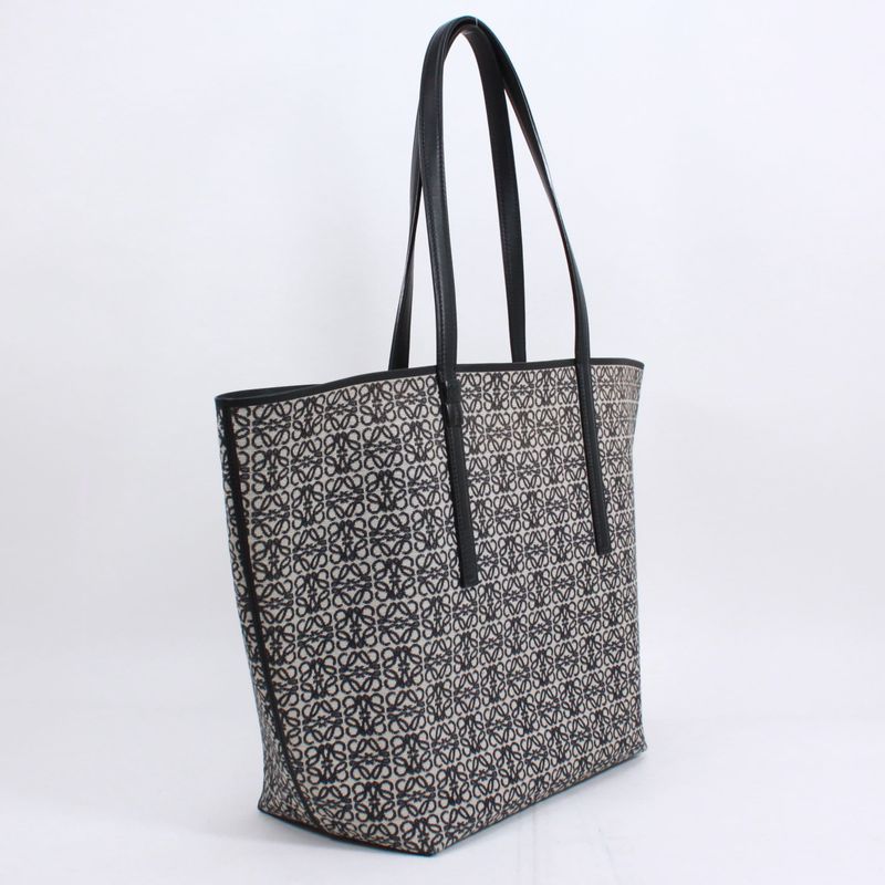 Loewe Leather Canvas Navy Black Tote Bag Silver B533 Z73 X08 — view 2