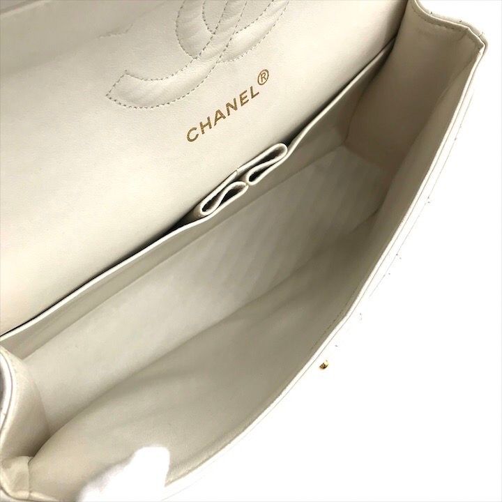 Chanel Lambskin Double Flap Chain Shoulder Bag White — view 8