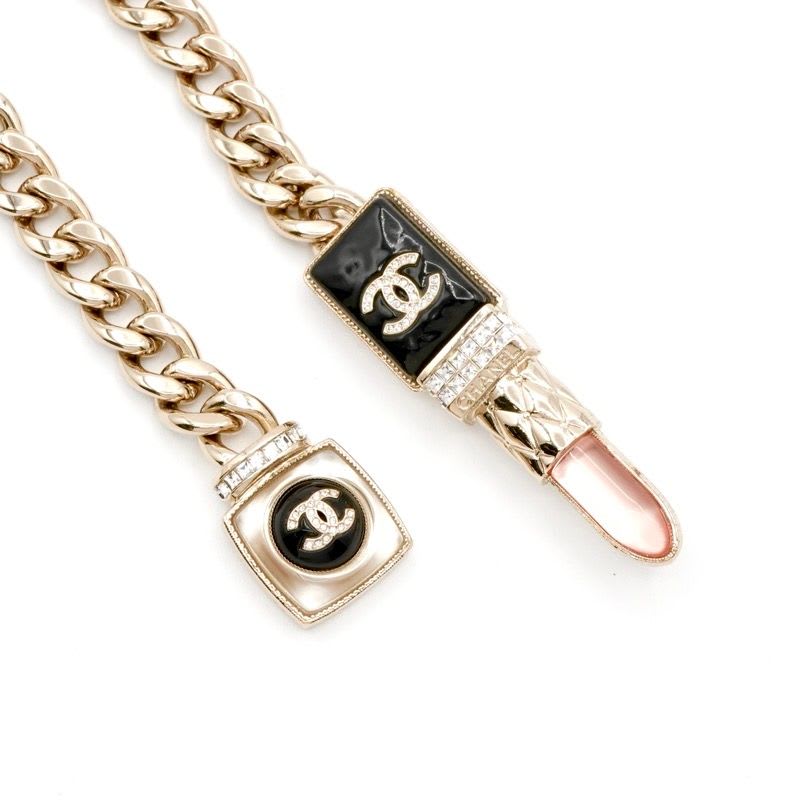 Chanel Choker Gold Black Pink Coco Mark Lip Rhinestone Chain — view 4