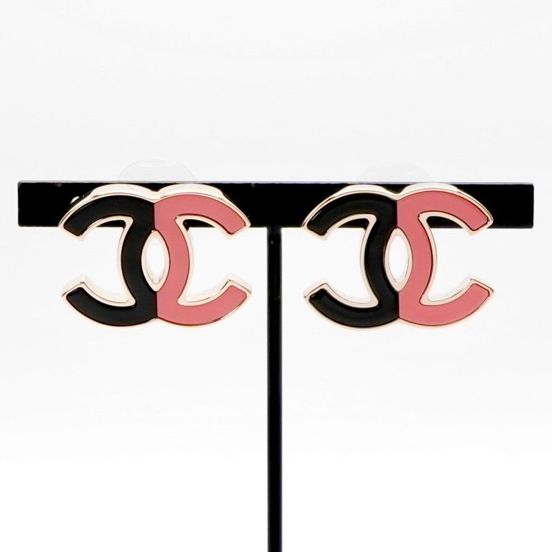 Chanel Earrings Gold Black Pink Coco Mark Bicolor — view 8