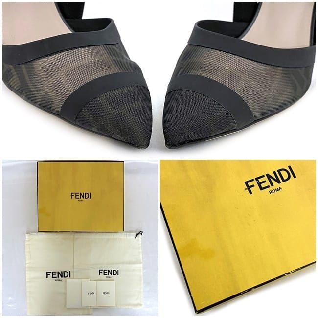 Fendi Mesh Suring Back Shoes High Heel Black — view 2