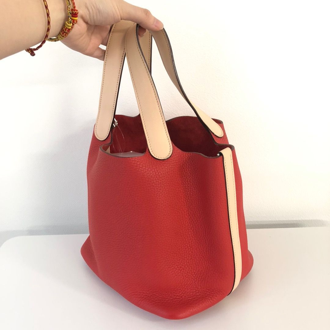 Hermes Picotin Lock Touch MM Rouge Tomato Rose Eglantine Taurillon Clemence — view 2