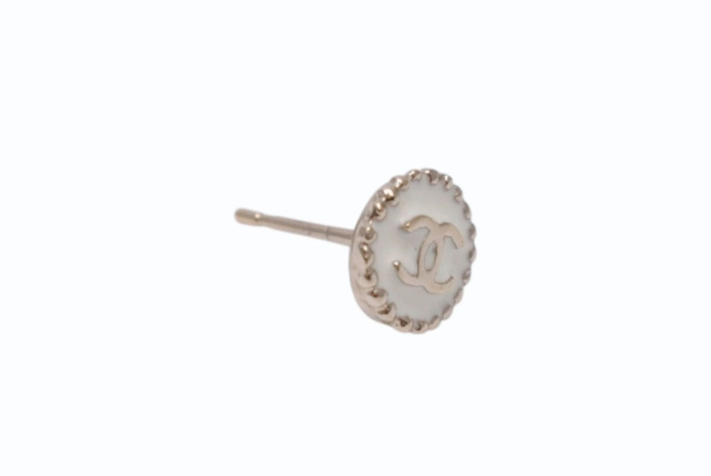 Chanel CC Logo Earrings White Gold White — view 2