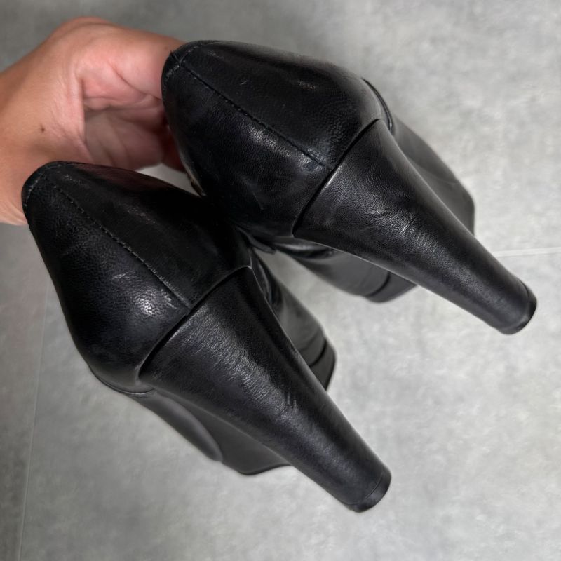 Prada Leather Wedge Sole Logo Booties 35 1 2 Short Boots Black — view 7