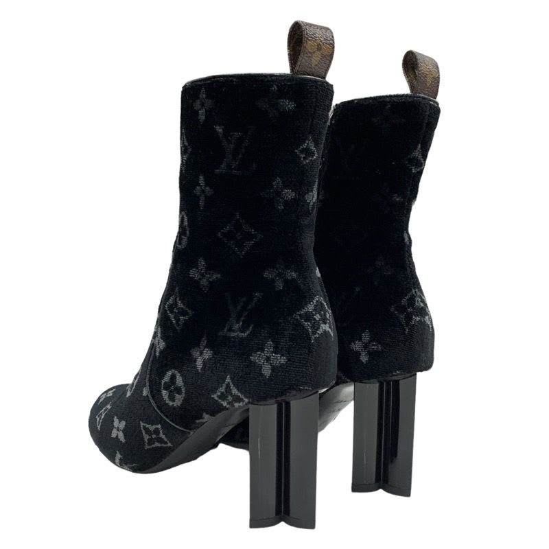 Louis Vuitton Silhouette Line Boots Short Shoes Velor Black Monogram — view 4