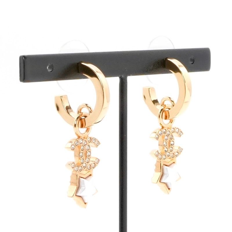 Chanel Earrings Gold Coco Mark Star Hoop Rhinestone — view 8