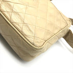 Chanel CC Logo Quilted Lambskin Fringe Shoulder Bag Beige Purse — view 4