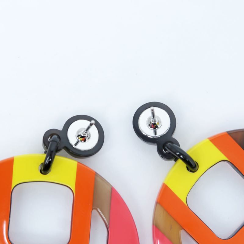 Hermes Earrings H Equipe Buffalo Horn Pair Multicolor Pink Accessories — view 6