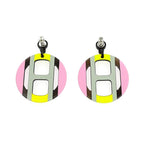 Hermes Earrings H Equipe Buffalo Horn Pair Multicolor Pink Gray Yellow — view 3