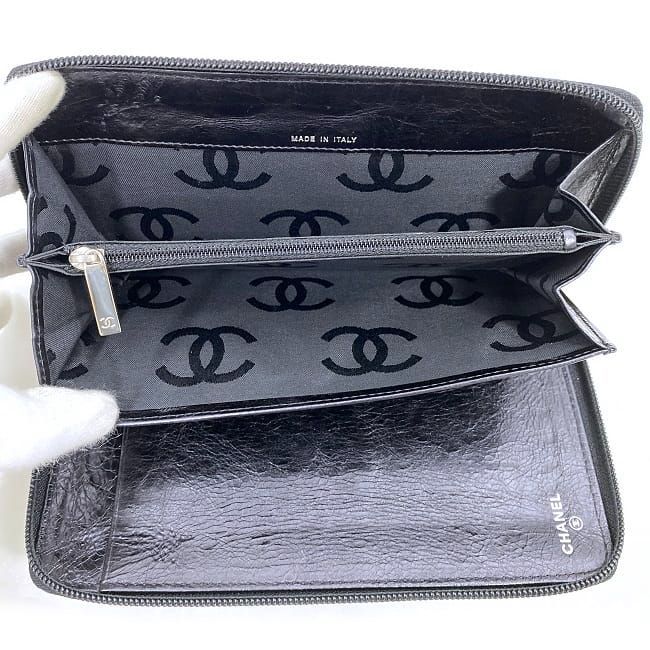 Chanel Round Zipper Long Wallet Black Cambon — view 7