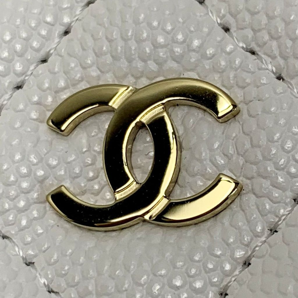 Chanel Coco Mark Caviar Leather Classic Zip Coin Purse Quilted Ap0216 White — view 4