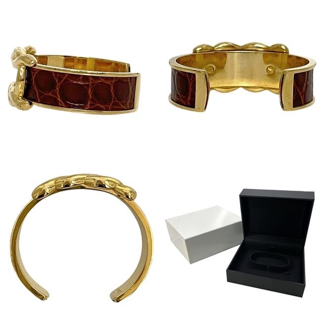 Hermes Bangle Gold Brown GP Croc — view 3