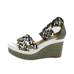 Hermes Sandals Shoes Leather Suede Khaki White Black Braided Wedge Sole — view 3