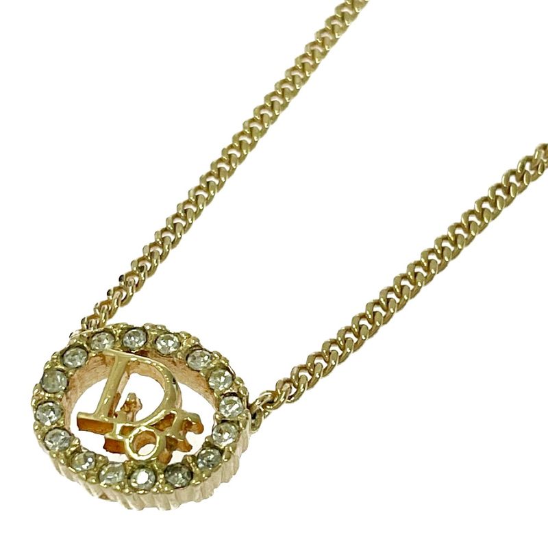 Christian Dior GP Rhinestone Logo Necklace Gold — view 5