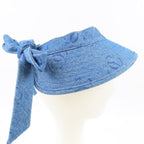 Chanel CC Denim Hat Sun Visor Ribbon Tie Wide Brim Bucket Cap Vintage — view 2