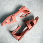 Hermes Santoni Strap Sandals Flat Shoes Coral Orange Suedeleather 38 — view 4