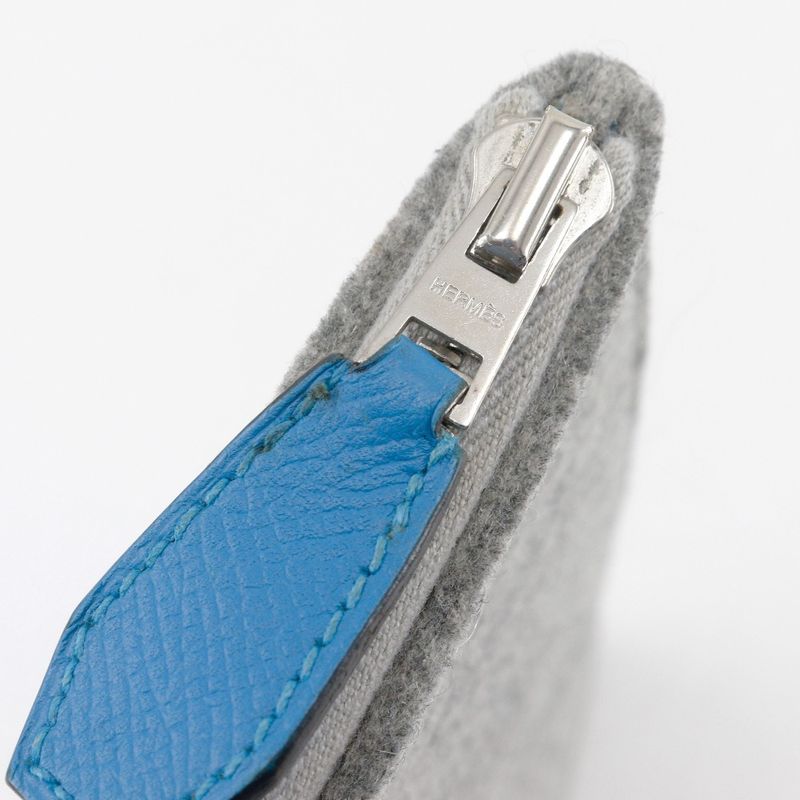 Hermes Toudou 37 Felt And Vaux Epson Blue Zanzibar Gray A Clutch Bag — view 6